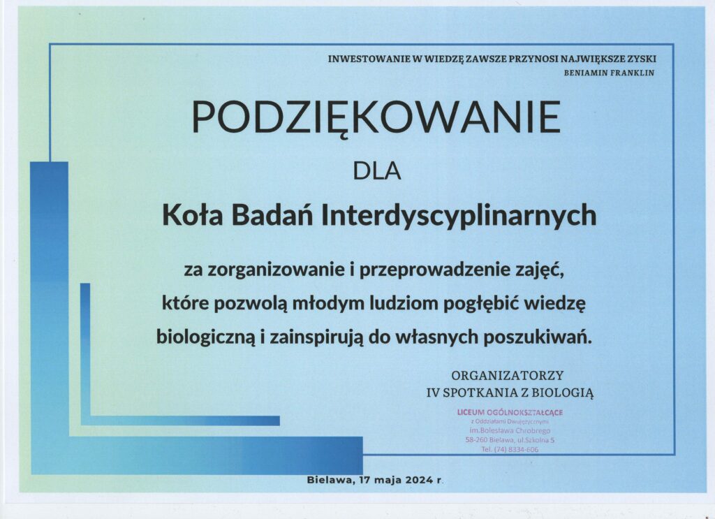 podziękowanie dla KBI - Bielawa